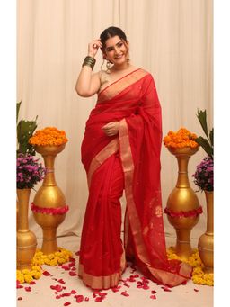 BEGUM BELIYA - Kumkum Dhaara Red Zari Woven Saree with Unstitched Blouse