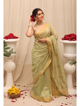BEGUM BELIYA - Pista Jhalak Green Zari Woven Saree with Unstitched Blouse