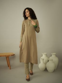 STADO - Khaki Stripe Woolen Kurta and Pant