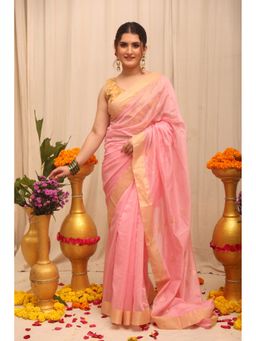 BEGUM BELIYA - Rose Mist Pink Zari Woven Saree with Unstitched Blouse