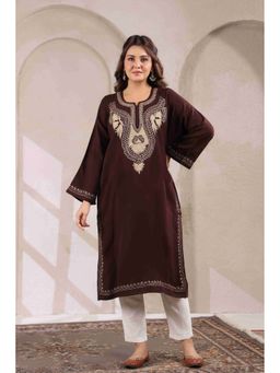 Zamour - Brown Zari Embroidery Kashmiri Pheran Kurta