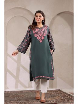 Zamour - Grey Chinar Embroidery Kashmiri Pheran Kurta