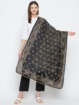 Clora Creation - Black Printed Cotton Blend Dupatta