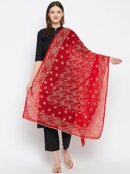 Clora Creation - Red Printed Cotton Blend Dupatta