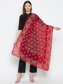 Clora Creation - Maroon Printed Cotton Blend Dupatta