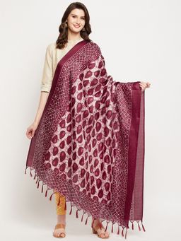 Clora Creation - Maroon Printed Silk Blend Patola Dupatta