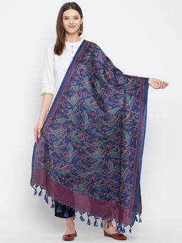Clora Creation - Navy Blue Printed Patola Silk Blend Dupatta