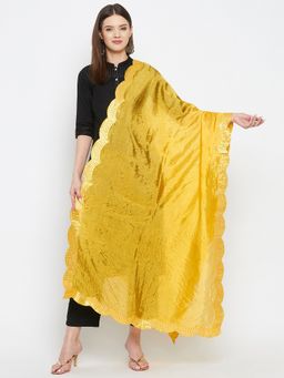 Clora Creation - Yellow Beads and Stones Silk Blend Dupatta