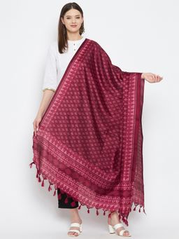 Clora Creation - Wine Geometric Patola Silk Blend Dupatta