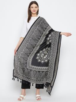 Clora Creation - Black Floral Patola Silk Blend Dupatta