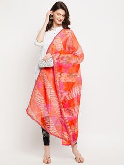 Clora Creation - Orange Kota Leheriya Striped Dupatta