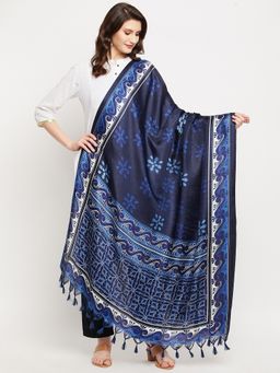 Clora Creation - Indigo Floral Printed Patola Silk Blend Dupatta