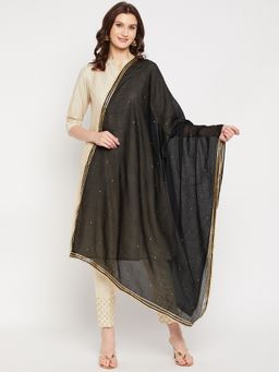 Clora Creation - Black Embellished Kota Cotton Blend Dupatta