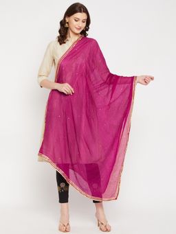 Clora Creation - Magenta Embellished Kota Cotton Blend Dupatta