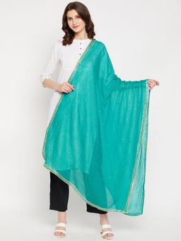 Clora Creation - Turquoise Blue Embellished Kota Cotton Blend Dupatta