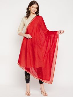 Clora Creation - Red Embellished Kota Cotton Blend Dupatta
