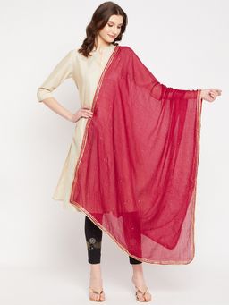 Clora Creation - Maroon Embellished Kota Cotton Blend Dupatta