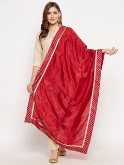 Clora Creation - Red Mirror Work Silk Blend Dupatta