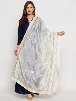 Clora Creation - Off-White Mirror Work Silk Blend Dupatta