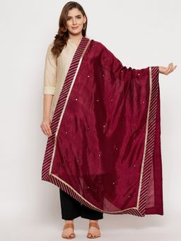 Clora Creation - Maroon Mirror Work Silk Blend Dupatta