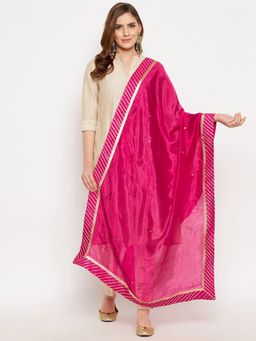 Clora Creation - Magenta Striped Border Silk Blend Dupatta