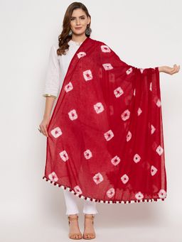 Clora Creation - Red Printed Tie and Dye Cotton Dupatta