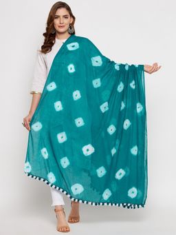 Clora Creation - Rama Green Printed Tie and Dye Cotton Dupatta