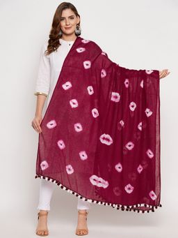 Clora Creation - Maroon Printed Tie and Dye Cotton Dupatta