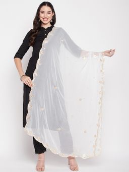 Clora Creation - White Gota Work Chiffon Dupatta