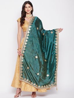 Clora Creation - Bottle Green Gotta Patti Silk Blend Dupatta