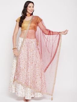 Clora Creation - Maroon Embellished Net Dupatta