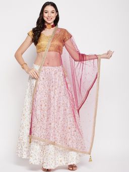 Clora Creation - Wine Embellished Net Dupatta