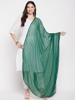 Clora Creation - Bottle Green Embroidered Chiffon Dupatta
