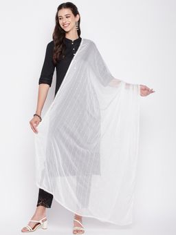 Clora Creation - White Embroidered Chiffon Dupatta
