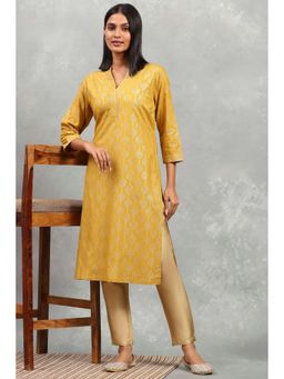 Rangriti - Women Yellow Printed Straight Viscose Blend Kurta