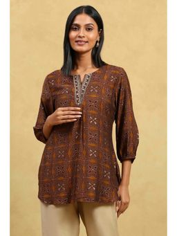 Rangriti - Women Mustard Straight Viscose Blend Tunic