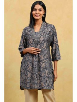 Rangriti - Women Grey Straight Viscose Blend Kurti