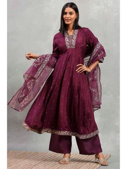 Rangriti - Purple Viscose Rayon Kalidar Anarkali Kurta with Palazzo and Dupatta