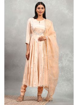 Rangriti - Beige Viscose Rayon Anarkali Kurta with Churidar and Dupatta