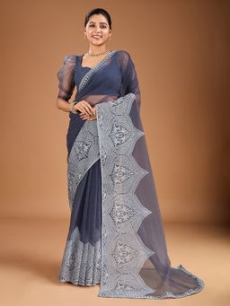 INDDUS - Women Ethnic Motifs Thread Embroidered Saree with Unstitched Blouse