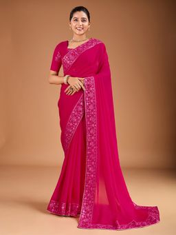 INDDUS - Women Sequined Embroidered Border Saree with Unstitched Blouse