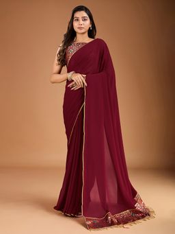 INDDUS - Women Solid Gotta Detailed Saree with Unstitched Blouse