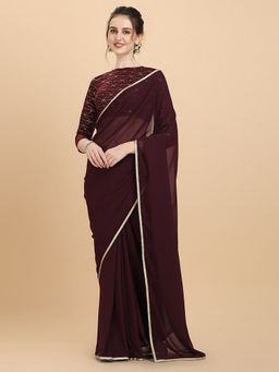 INDDUS - Women Solid Saree with Unstitched Blouse