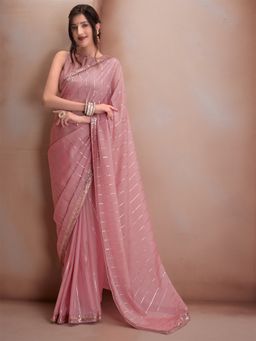 INDDUS - Women Sequined Embroidered Saree with Unstitched Blouse