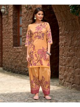 MOJILAA - Women Mustard Chinon Chiffon Printed Co-Ord Set