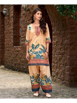 MOJILAA - Women Beige Chinon Chiffon Printed Co-Ord Set