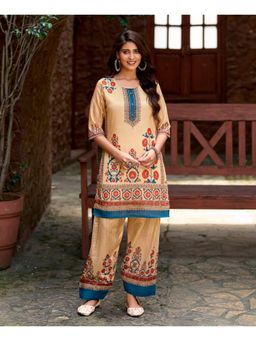 MOJILAA - Women Beige Chinon Chiffon Printed Co-Ord Set