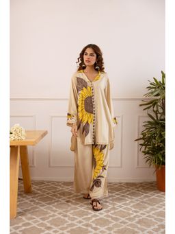 Nehamta - Women Beige Rayon Asymmetric Kurta with Palazzo