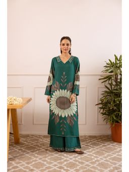 Nehamta - Women Green Print Rayon Straight Cut Kurta with Palazzo