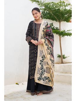 Nehamta - Women Black Rayon Straight Cut Kurta with Palazzo and Dupatta